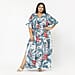 Tamsy Exclusive Tropical Print Long Kaftan (One Size, 8-18) - Turquoise