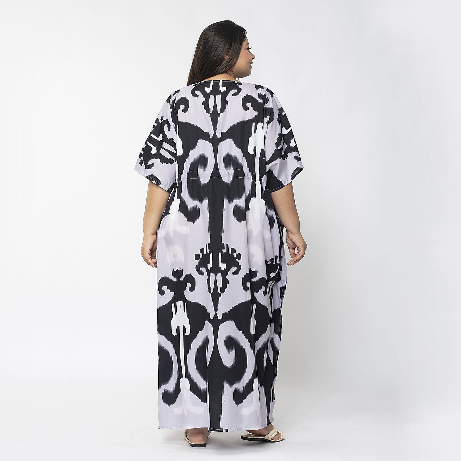 Tamsy Exclusive Tropical Print Long Kaftan (One Size, 8-18) - Turquoise
