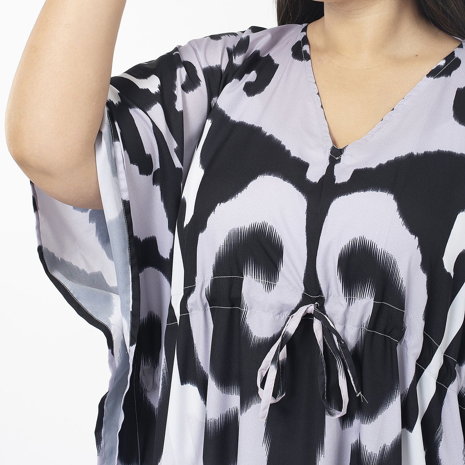 Tamsy Exclusive Tropical Print Long Kaftan (One Size, 8-18) - Turquoise