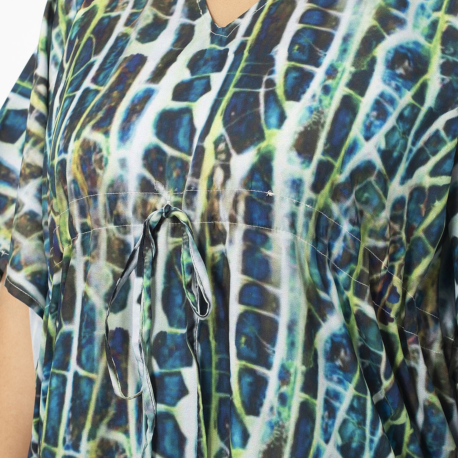 Tamsy Exclusive Tropical Print Long Kaftan (One Size, 8-18) - Turquoise