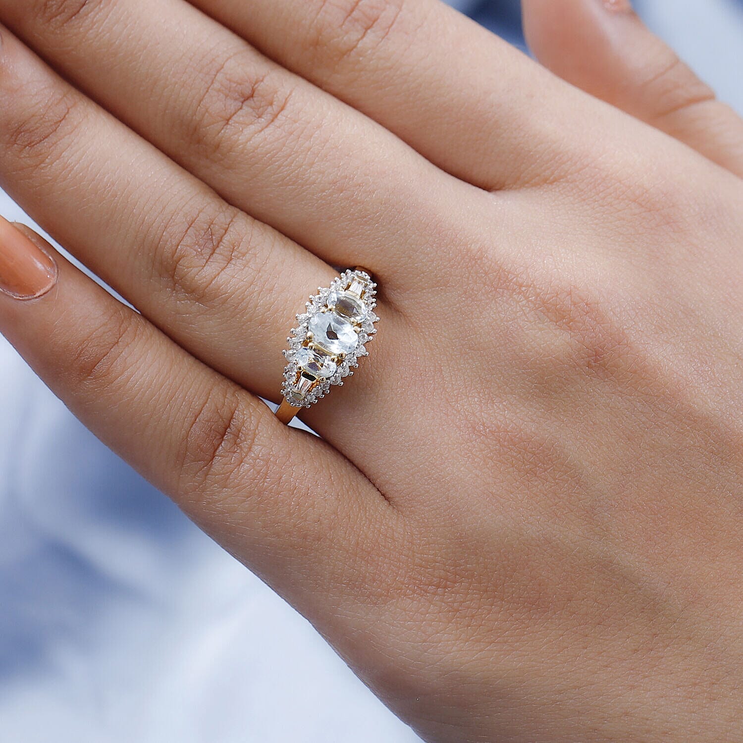 Aquamarine & Natural Zircon Ring in 18K Yellow Gold Vermeil Plated Sterling Silver 1.36 Ct.