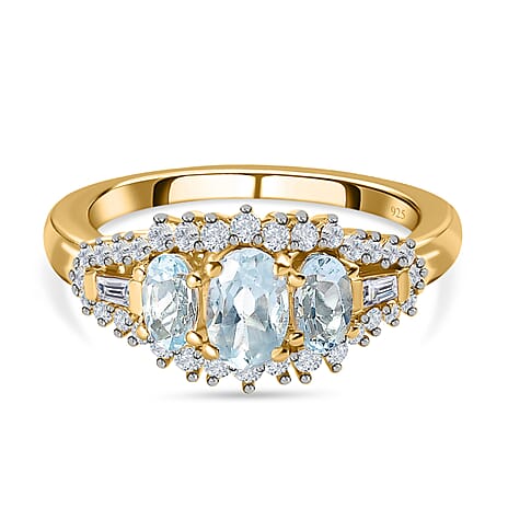 Aquamarine & Natural Zircon Ring in 18K Yellow Gold Vermeil Plated Sterling Silver 1.36 Ct. Aquamarine & Natural Zircon Ring in 18K Yellow Gold Vermeil Plated Sterling Silver 1.36 Ct.