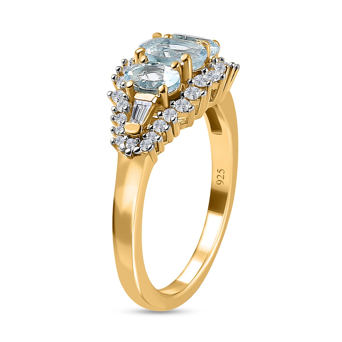 Aquamarine & Natural Zircon Ring in 18K Yellow Gold Vermeil Plated Sterling Silver 1.36 Ct.