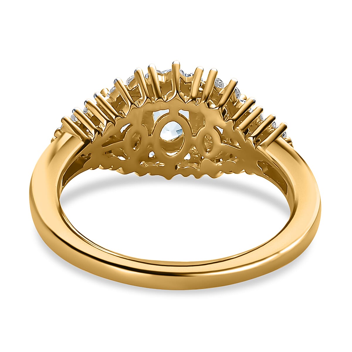 Aquamarine & Natural Zircon Ring in 18K Yellow Gold Vermeil Plated Sterling Silver 1.36 Ct.