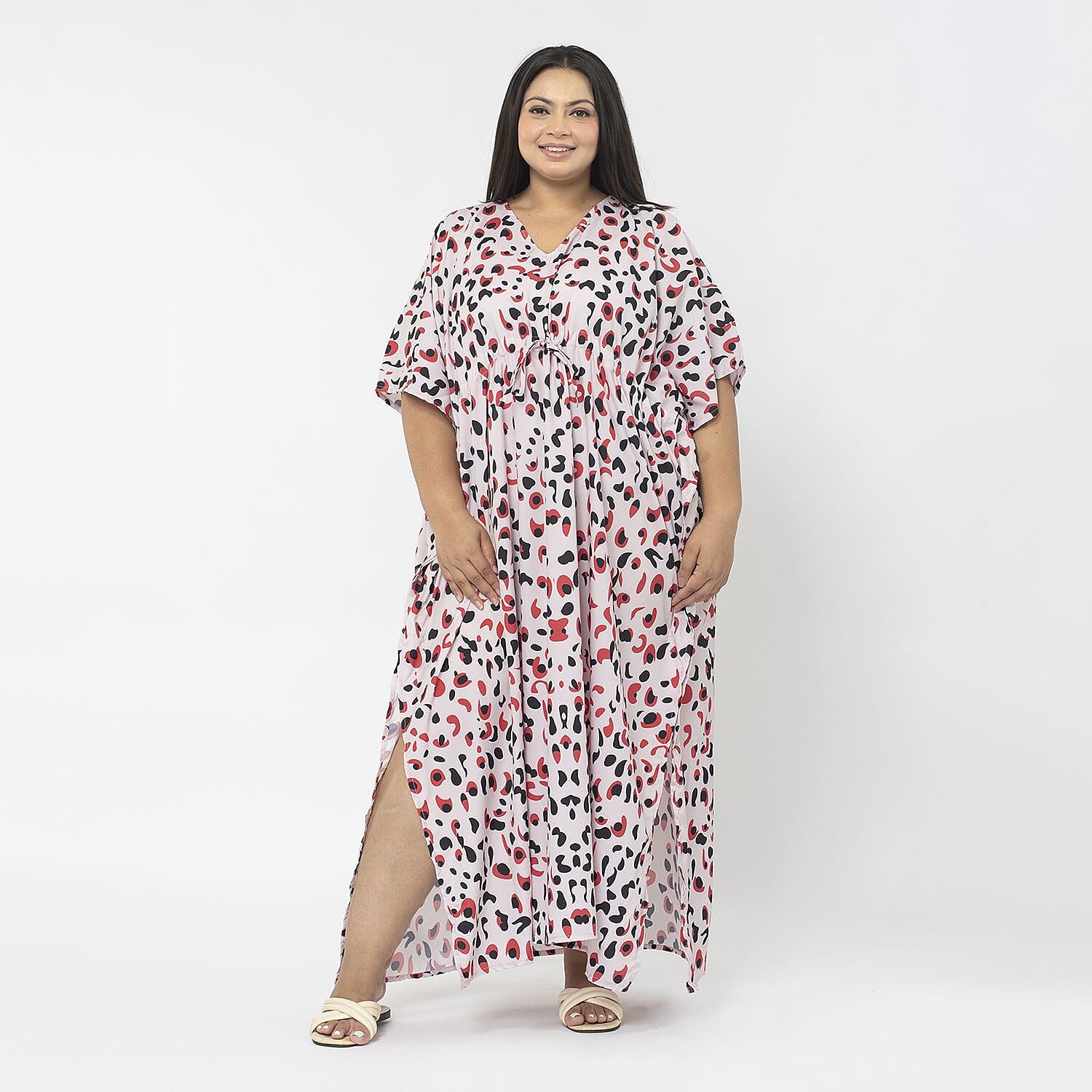 Tamsy Exclusive Tropical Print Long Kaftan (One Size, 8-18) - Turquoise