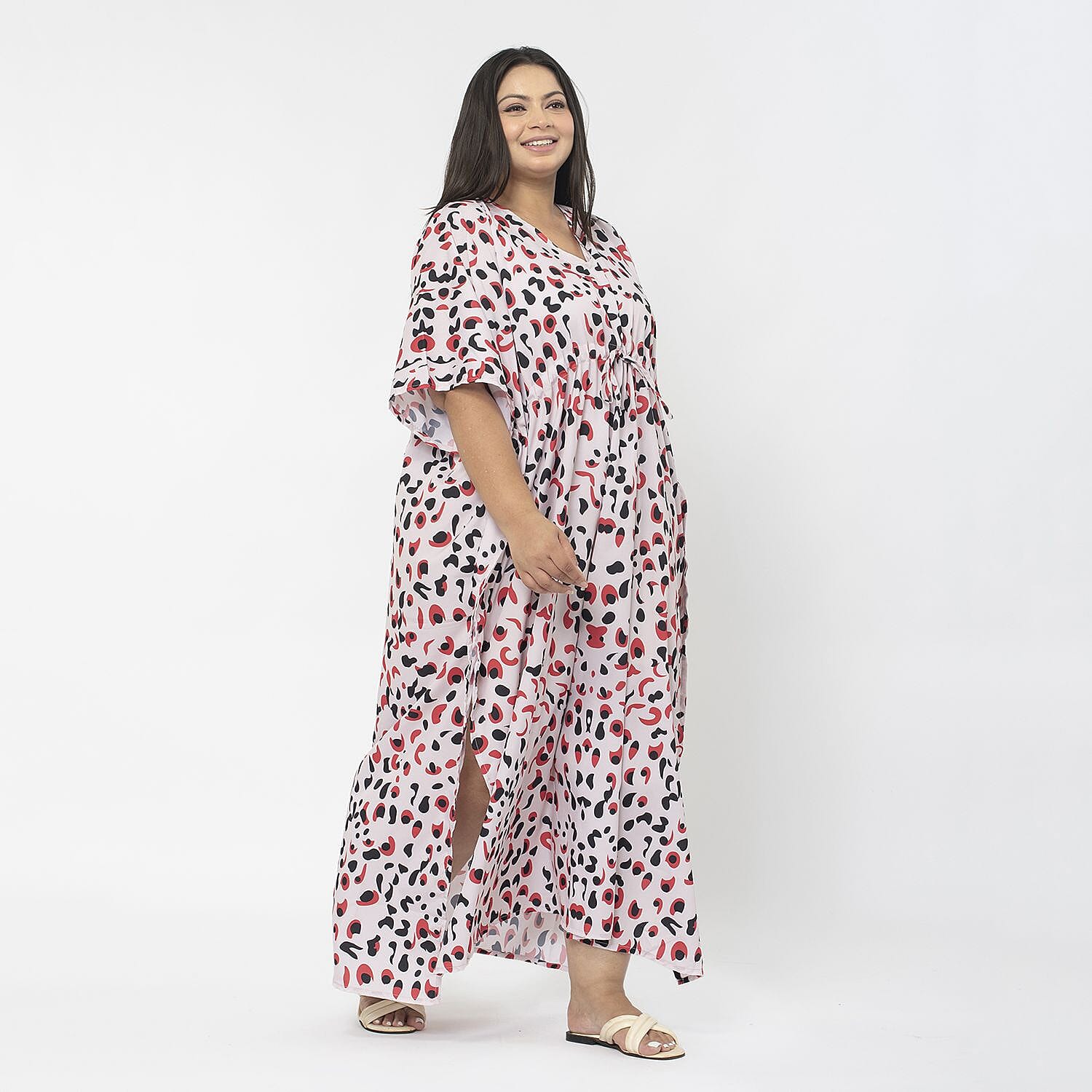 Tamsy Exclusive Tropical Print Long Kaftan (One Size, 8-18) - Turquoise