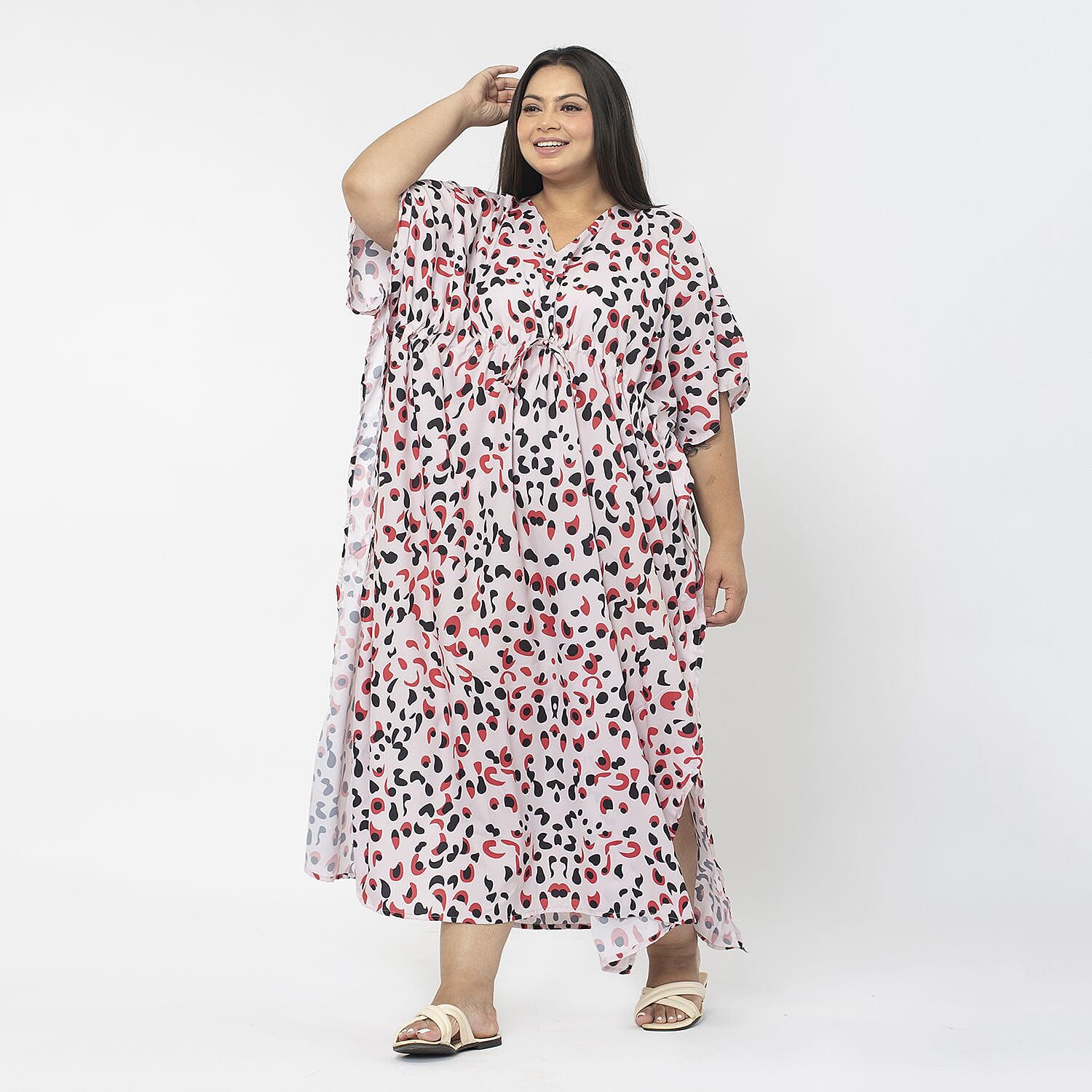 Tamsy Exclusive Tropical Print Long Kaftan (One Size, 8-18) - Turquoise