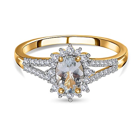 Espirito Santo Aquamarine and Natural Zircon Ring in 18K Vermeil Yellow Gold Plated Sterling Silver 1.10 Ct Espirito Santo Aquamarine and Natural Zircon Ring in 18K Vermeil Yellow Gold Plated Sterling Silver 1.10 Ct
