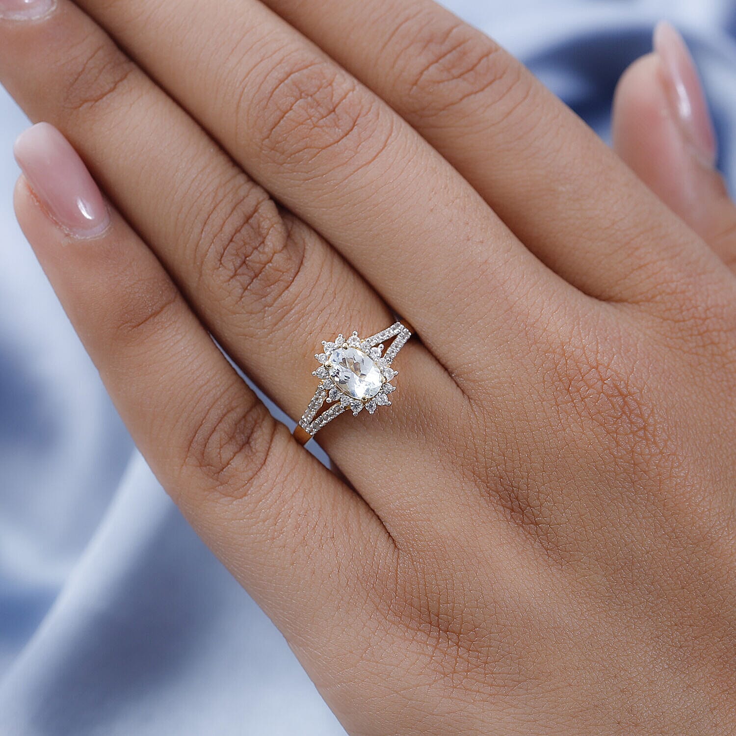 Espirito Santo Aquamarine and Natural Zircon Ring in 18K Vermeil Yellow Gold Plated Sterling Silver 1.10 Ct