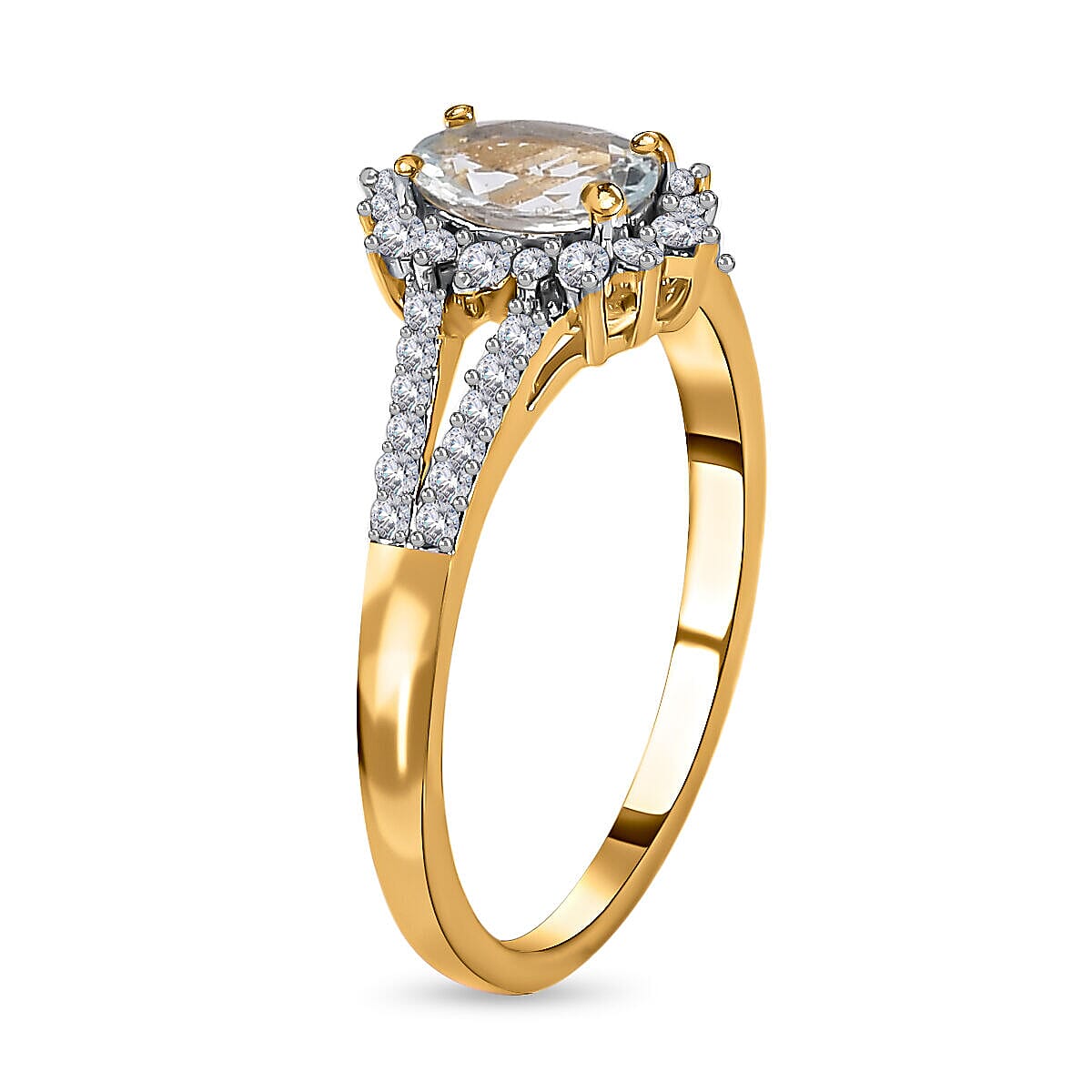 Espirito Santo Aquamarine and Natural Zircon Ring in 18K Vermeil Yellow Gold Plated Sterling Silver 1.10 Ct
