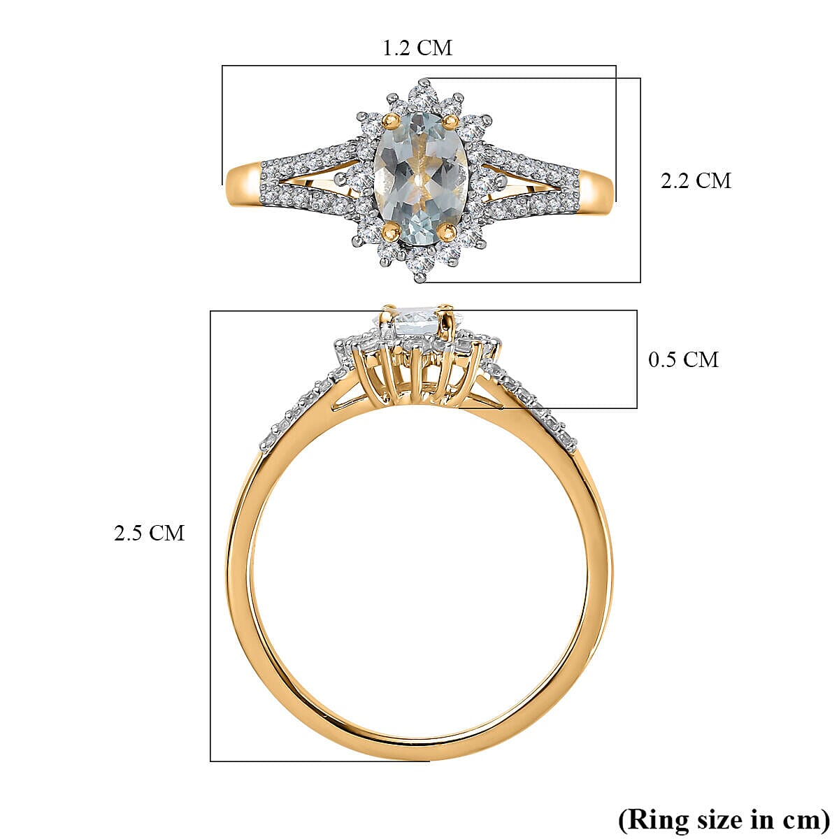 Espirito Santo Aquamarine and Natural Zircon Ring in 18K Vermeil Yellow Gold Plated Sterling Silver 1.10 Ct