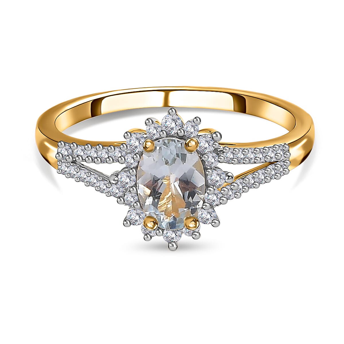 Espirito Santo Aquamarine and Natural Zircon Ring in 18K Vermeil Yellow Gold Plated Sterling Silver 1.10 Ct