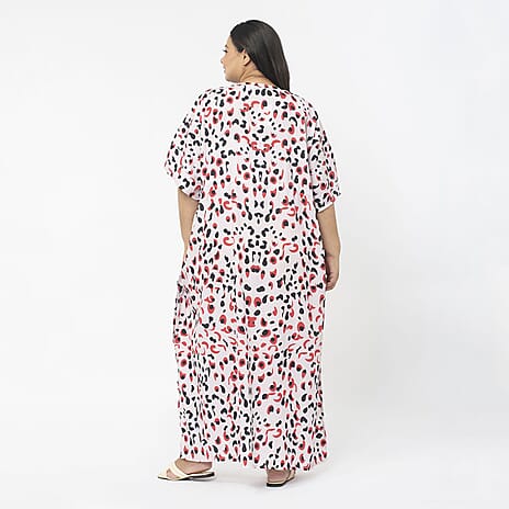 TAMSY Exclusive Printed Long Kaftan (One Size Curve , 20-26) - Pink