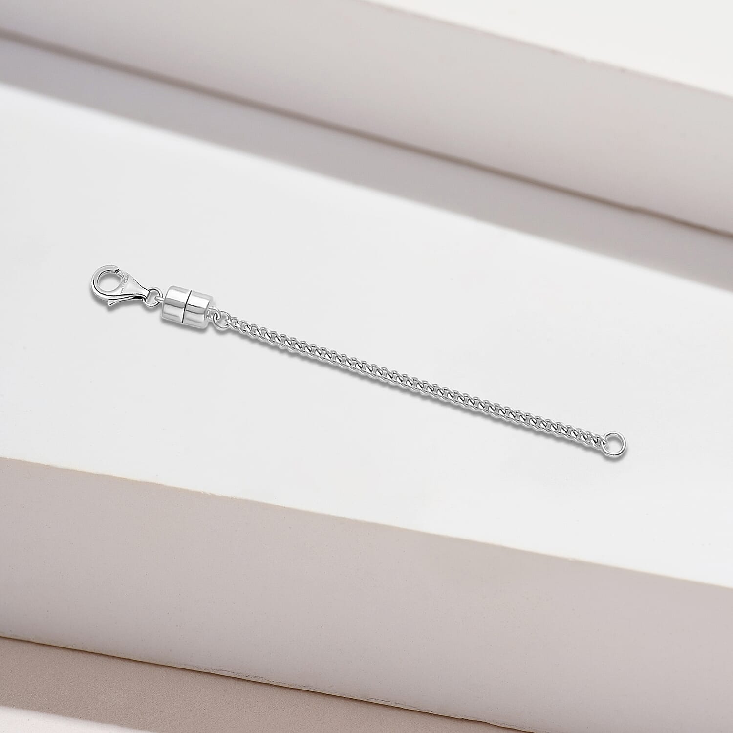 Rhodium Overlay Sterling Silver Curb Magnetic Lobster Lock