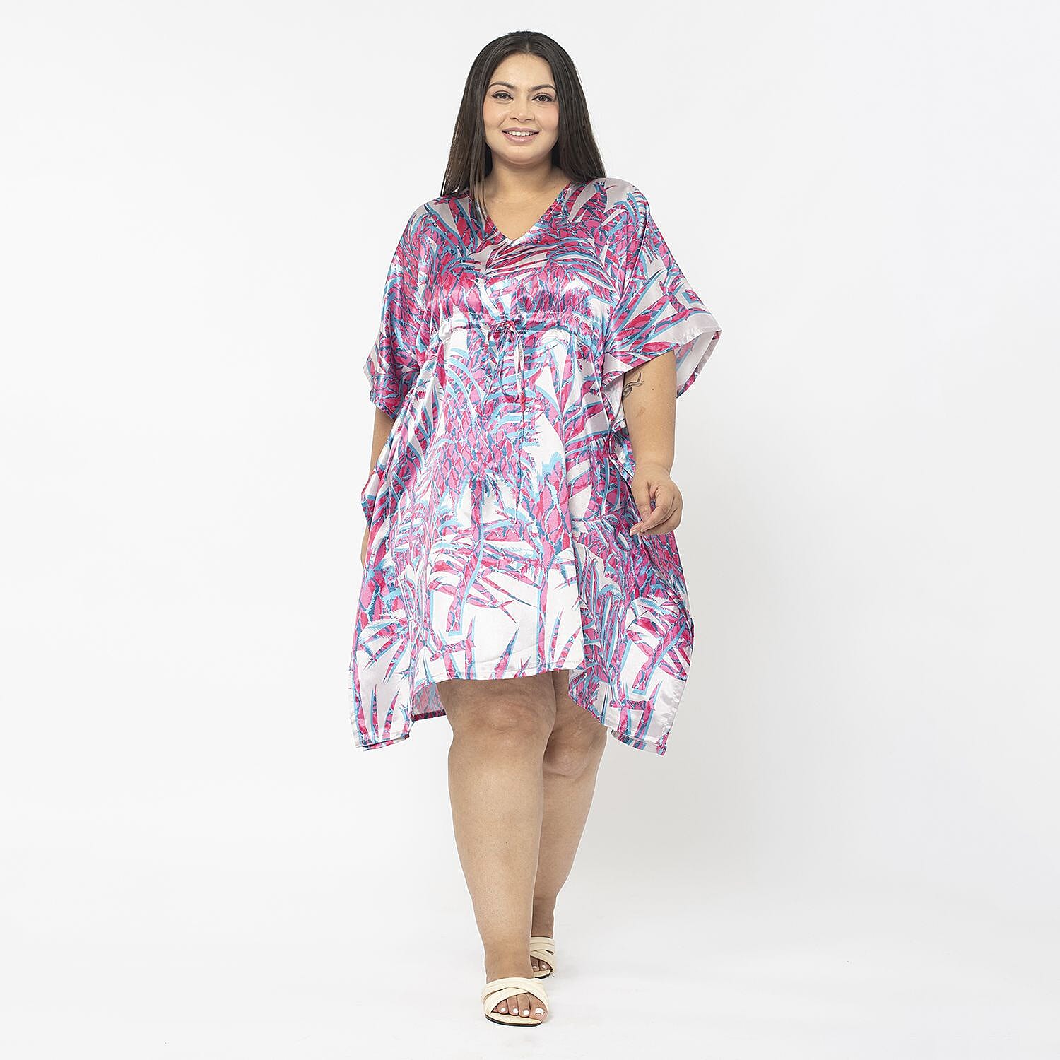 Tamsy Exclusive Liner Maze Print Short Kaftan (One Size, 8-18) - Black and Multi
