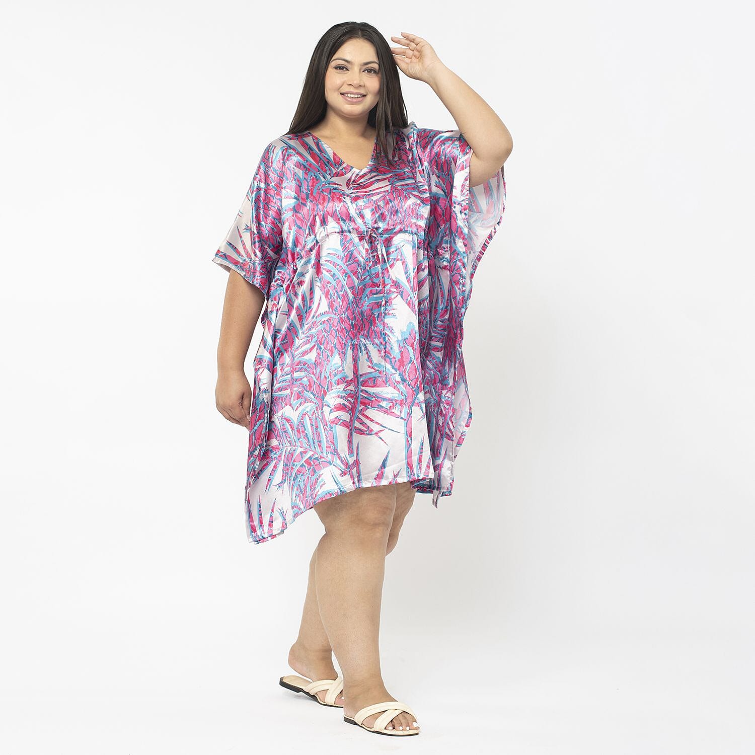 Tamsy Exclusive Liner Maze Print Short Kaftan (One Size, 8-18) - Black and Multi