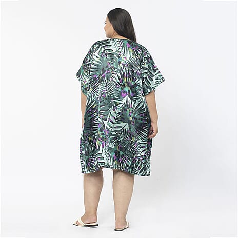 Tamsy Exclusive Jungle Print Short Kaftan (One Size, 8-18) - Green