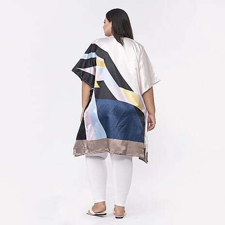 TAMSY Abstract Linear Illusion Print Short Kaftan (One Size 8 - 18) - Pink - Black