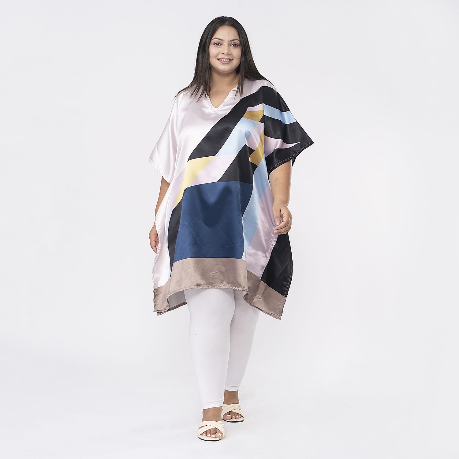 Tamsy Satin Kaftan (Curve Size)-Multi