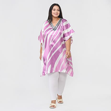 TAMSY Ombra Zebra Print Short Kaftan (One Size 8 - 18) - Pink - White