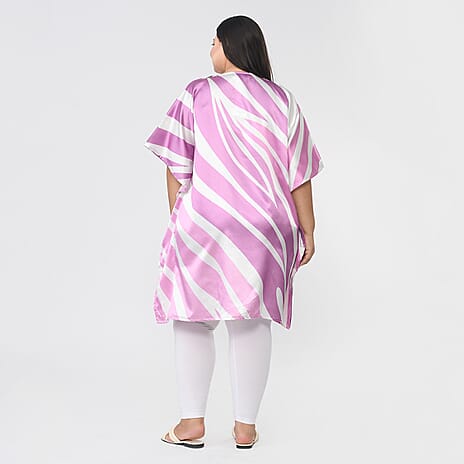 TAMSY Ombra Zebra Print Short Kaftan (Curve Size 20 - 26) - Pink & White