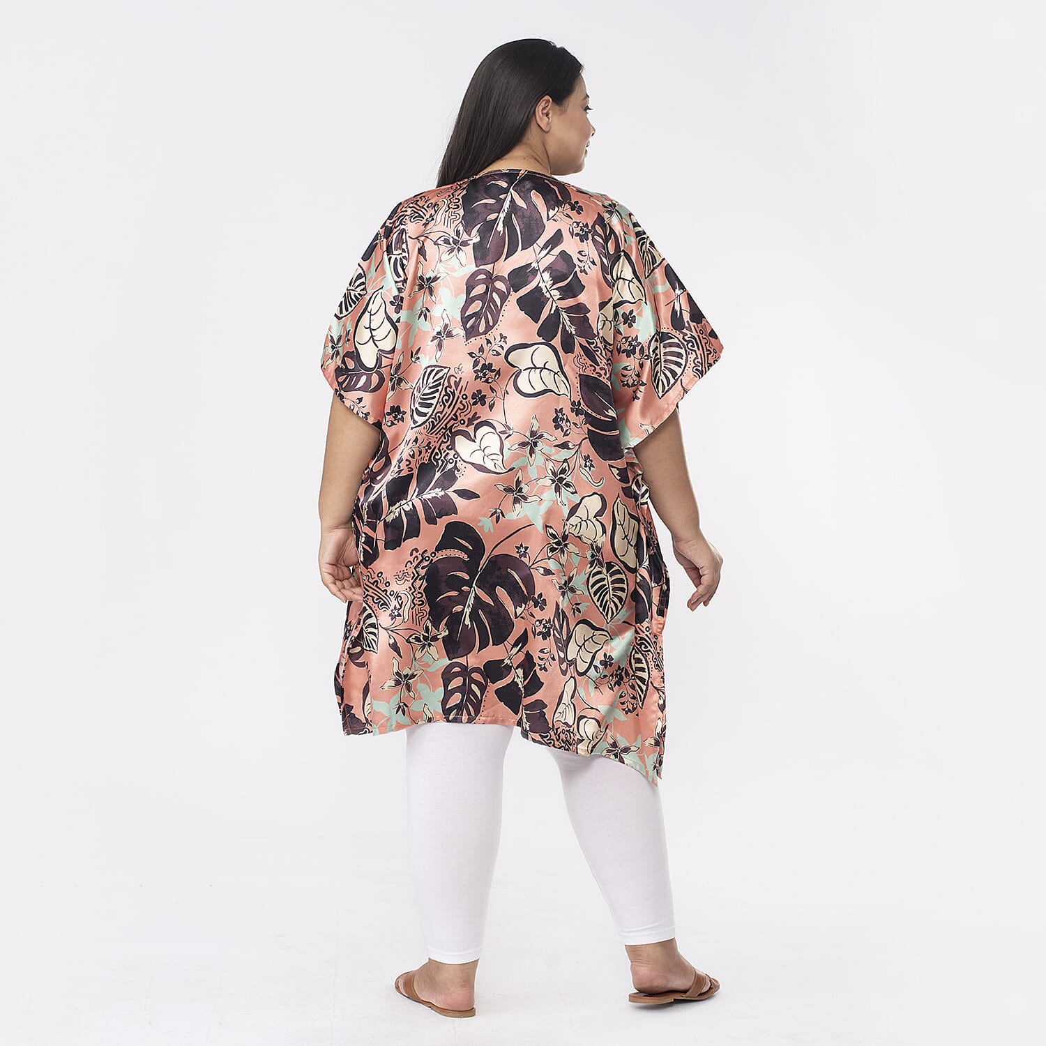 TAMSY Exclusive Boho Leaf Printed Short Kaftan with Pocket (One Size,8-18) - Orange