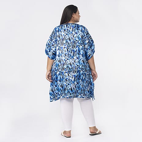 TAMSY Exclusive Blue Leopard Short Kaftan (One Size,8-18) - Blue
