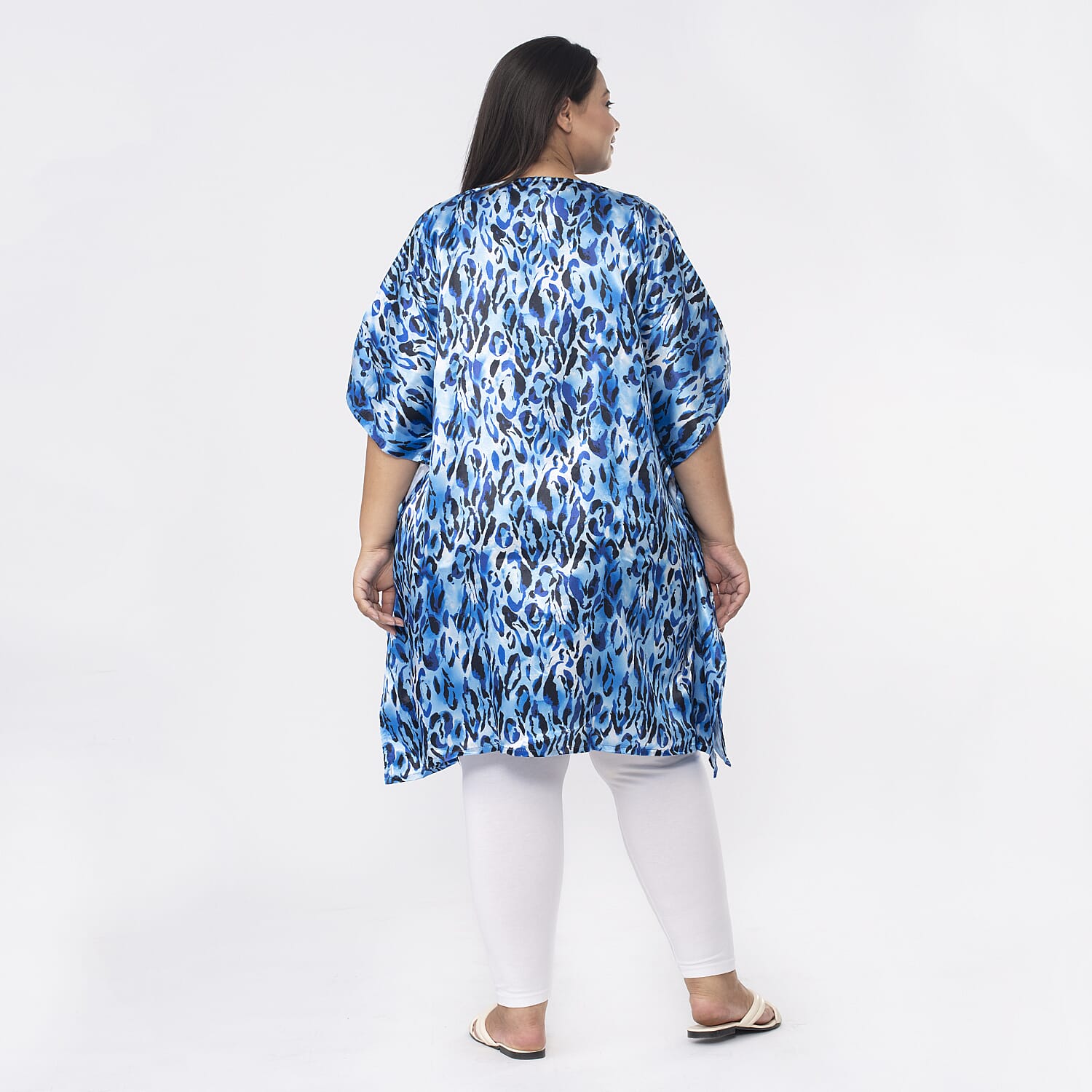 TAMSY Exclusive Blue Leopard Short Kaftan (One Size Curve,20-26) - Blue