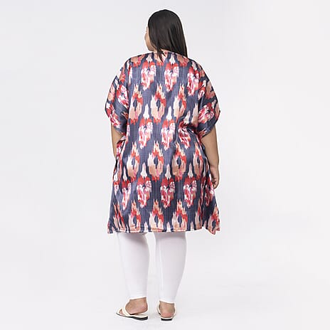 TAMSY Ikat Print Short Kaftan with Pocket (One Size,8-18) - Pink One
