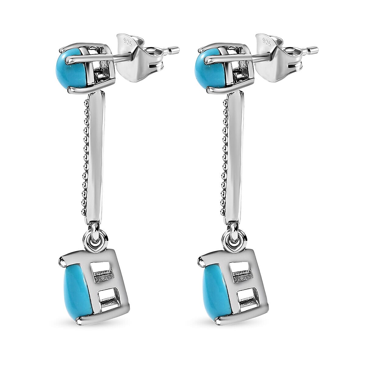 Arizona Sleeping Beauty Turquoise Dangling Earrings (with Push Post) in Platinum Overlay Sterling Silver 1.45 Ct