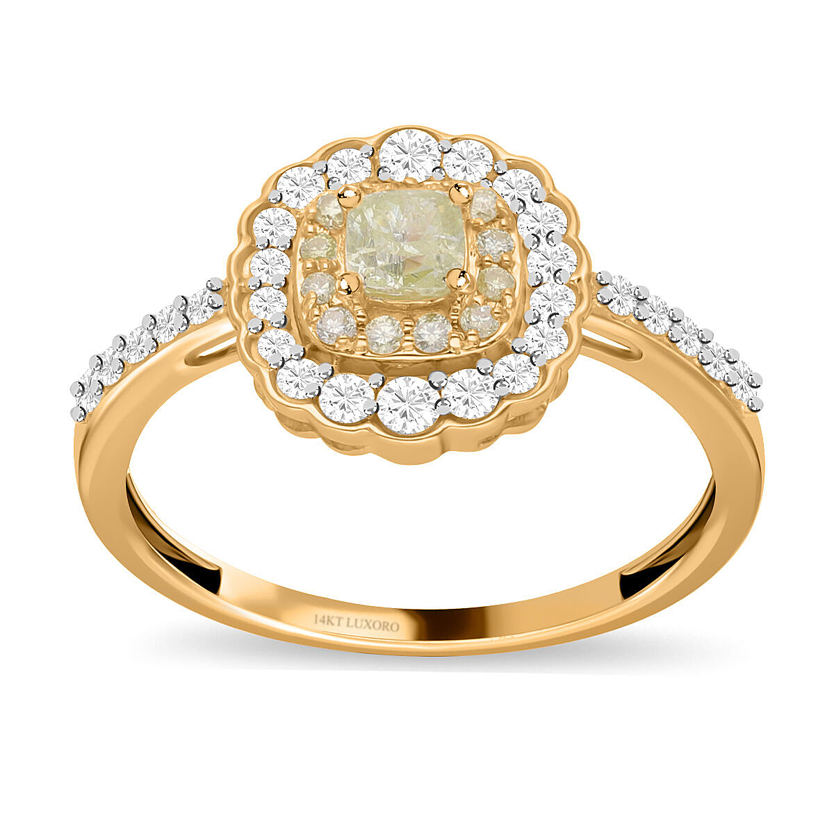 SGL Certified Natural Yellow Diamond (I1-I2) and White Diamond (I1/I2-G/H) Ring in 14K Yellow Gold 1.01 Ct