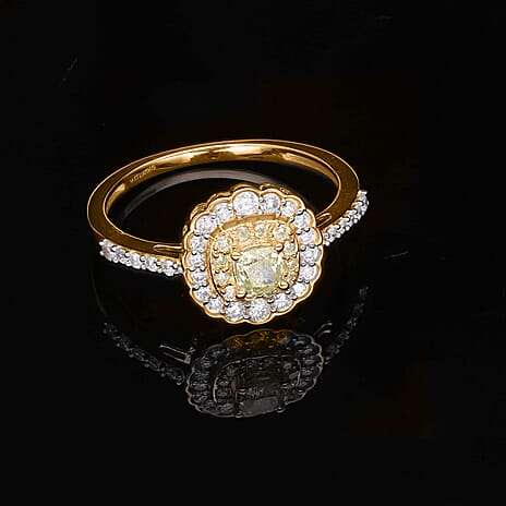 14K Yellow Gold SGL Certified Natural Yellow Diamond (I1-I2) and White Diamond Ring (I1-I2-G-H) 1.00 Ct