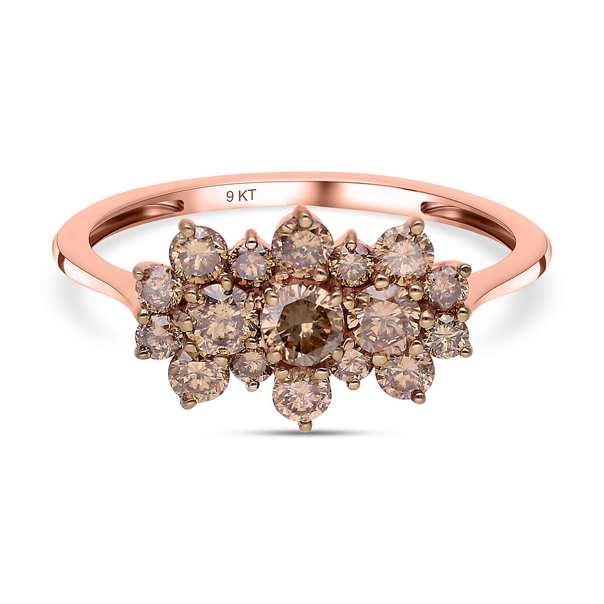 9K Rose Gold SGL Certified Natural Champagne Diamond Boat Ring 1.00 Ct.