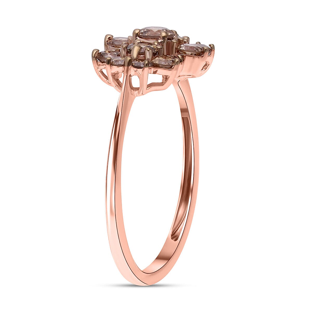 9K Rose Gold SGL Certified Natural Champagne Diamond Boat Ring 1.00 Ct.