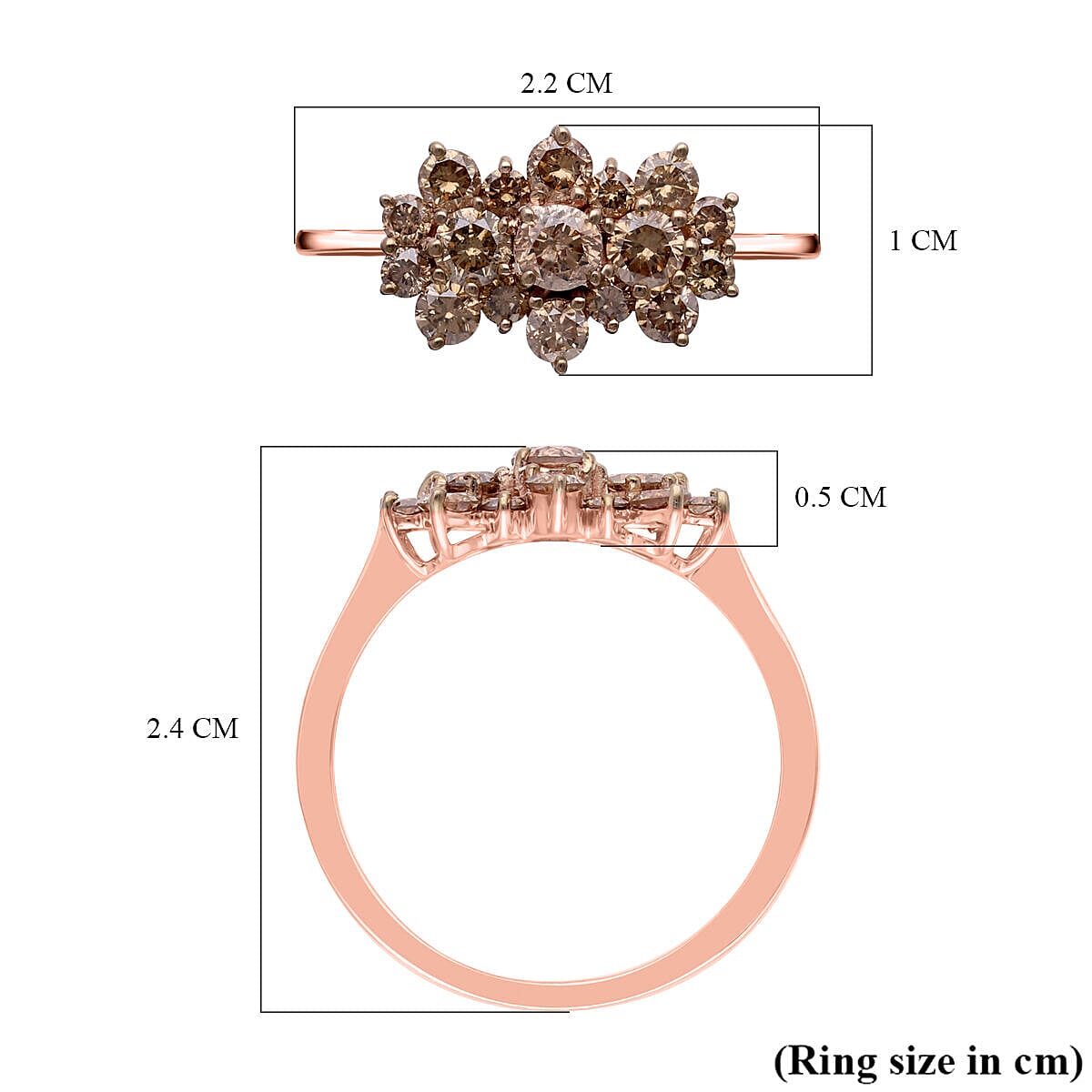 9K Rose Gold SGL Certified Natural Champagne Diamond Boat Ring 1.00 Ct.