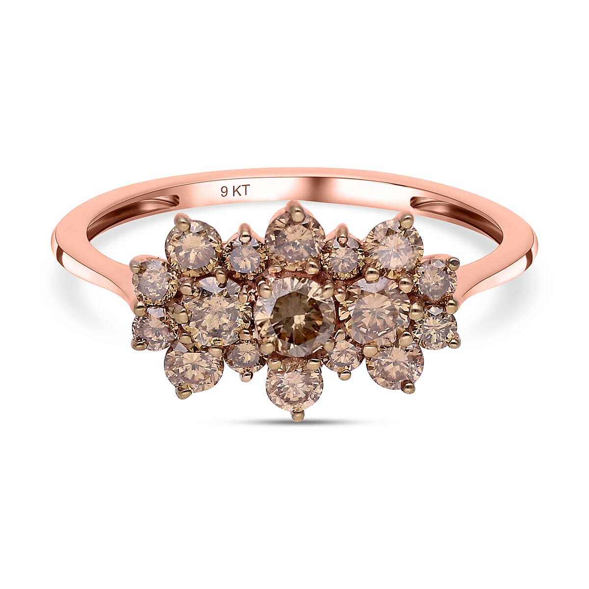 9K Rose Gold SGL Certified Natural Champagne Diamond Boat Ring 1.00 Ct.