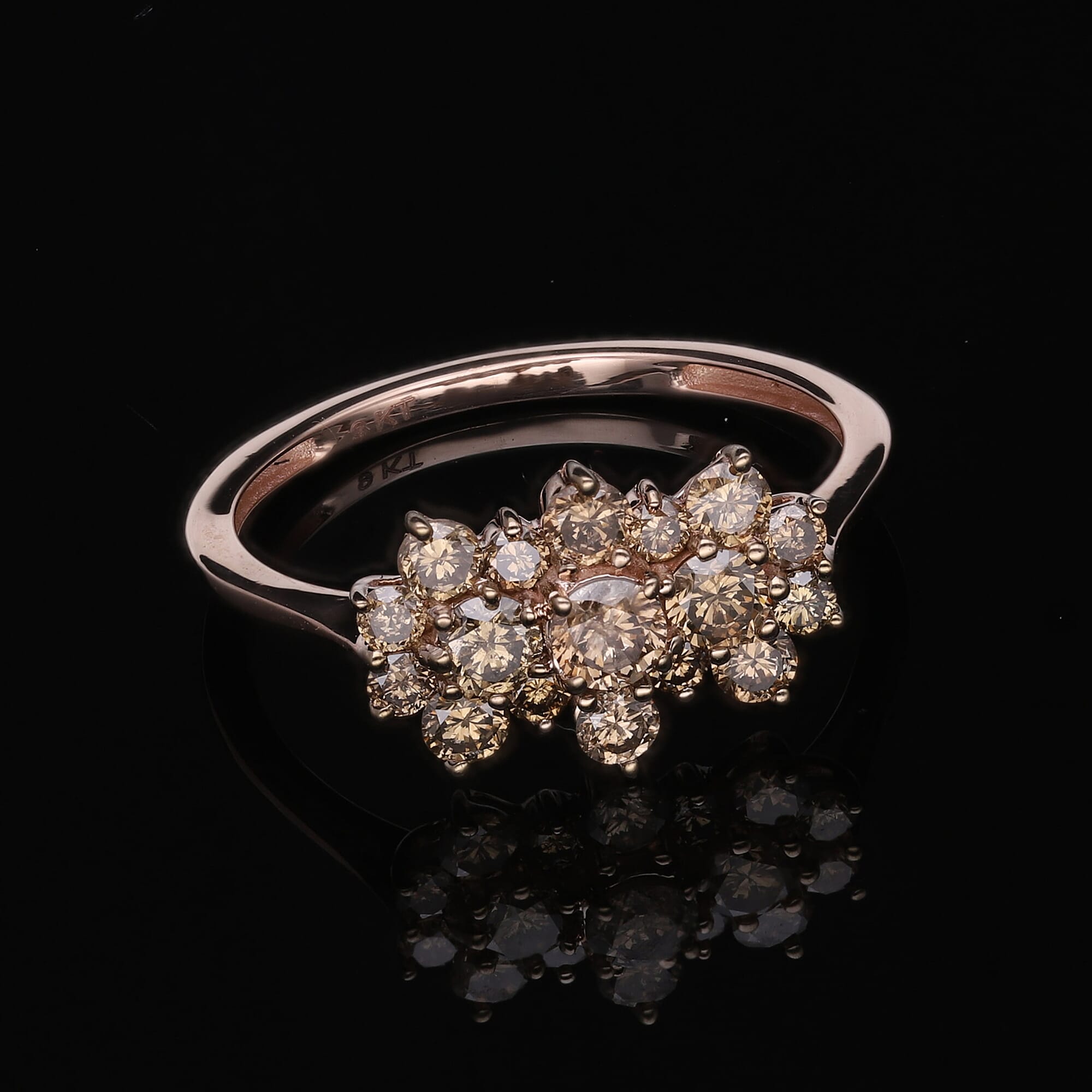 9K Rose Gold SGL Certified Natural Champagne Diamond Boat Ring 1.00 Ct.