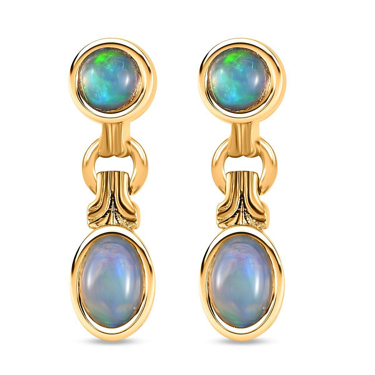 Ethiopian Welo Opal Earrings in 18K Yellow Gold Vermeil Plated Sterling Silver 1.06 Ct