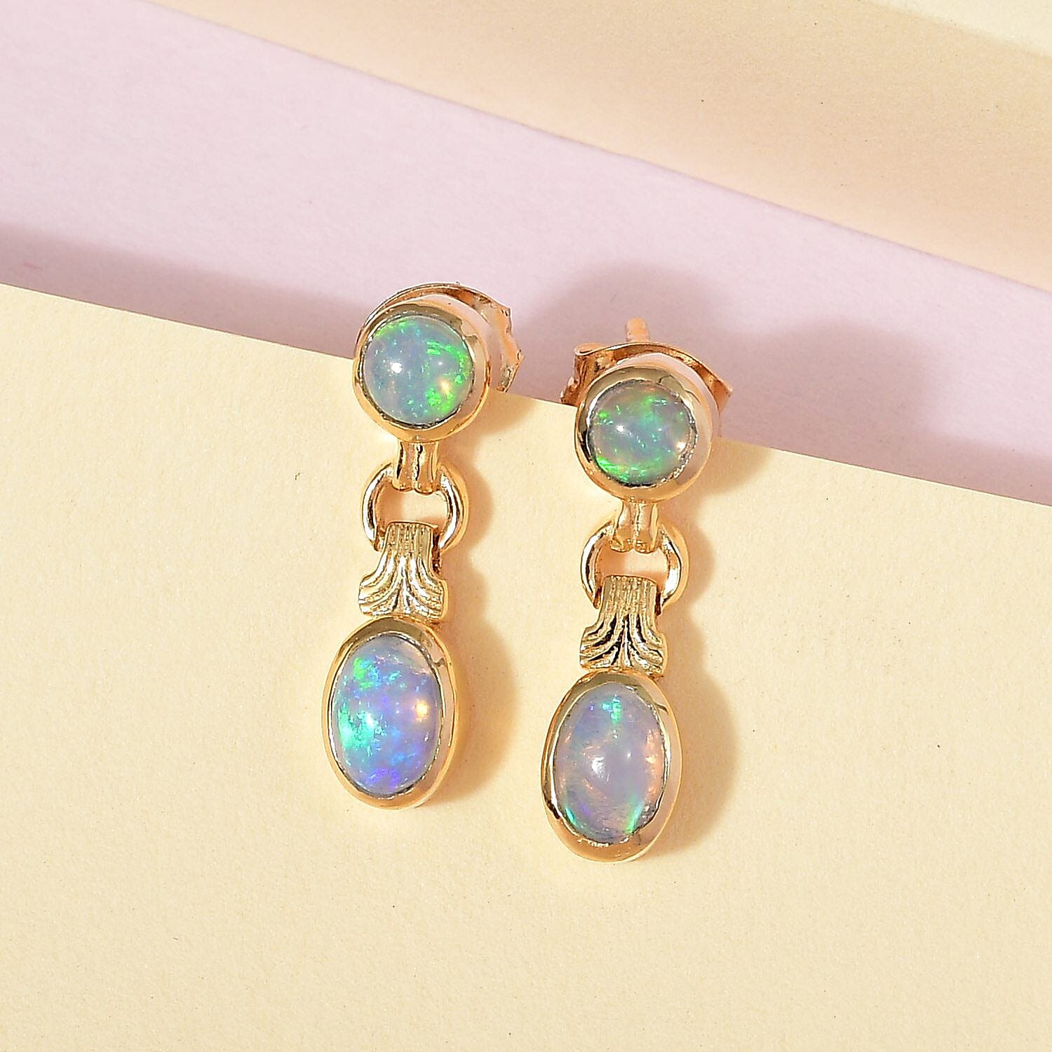 Ethiopian Welo Opal Earrings in 18K Yellow Gold Vermeil Plated Sterling Silver 1.06 Ct