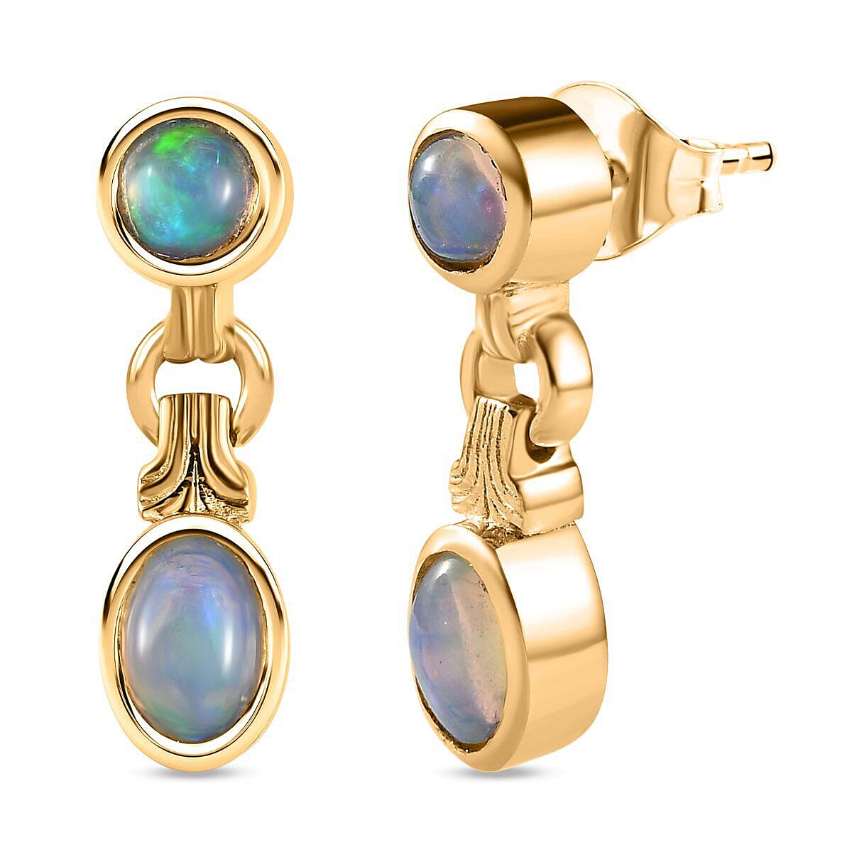 Ethiopian Welo Opal Earrings in 18K Yellow Gold Vermeil Plated Sterling Silver 1.06 Ct