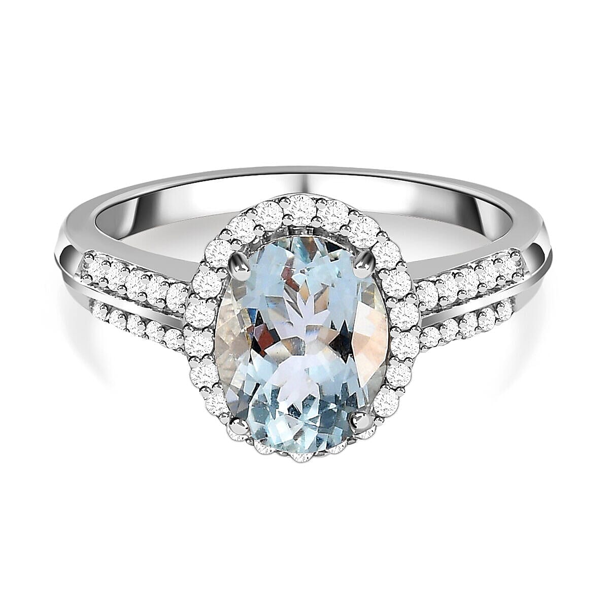 Beautiful Aquamarine and Zircon sold Ring Platinum over 925 SS Retail $400