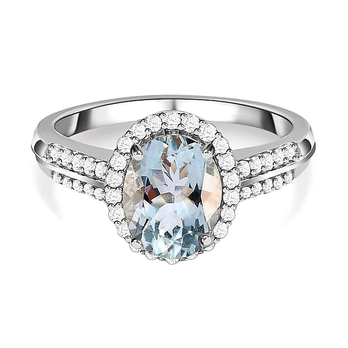Espirito Santo Aquamarine and Natural Zircon Ring in Platinum Overlay Sterling Silver 2.05 Ct
