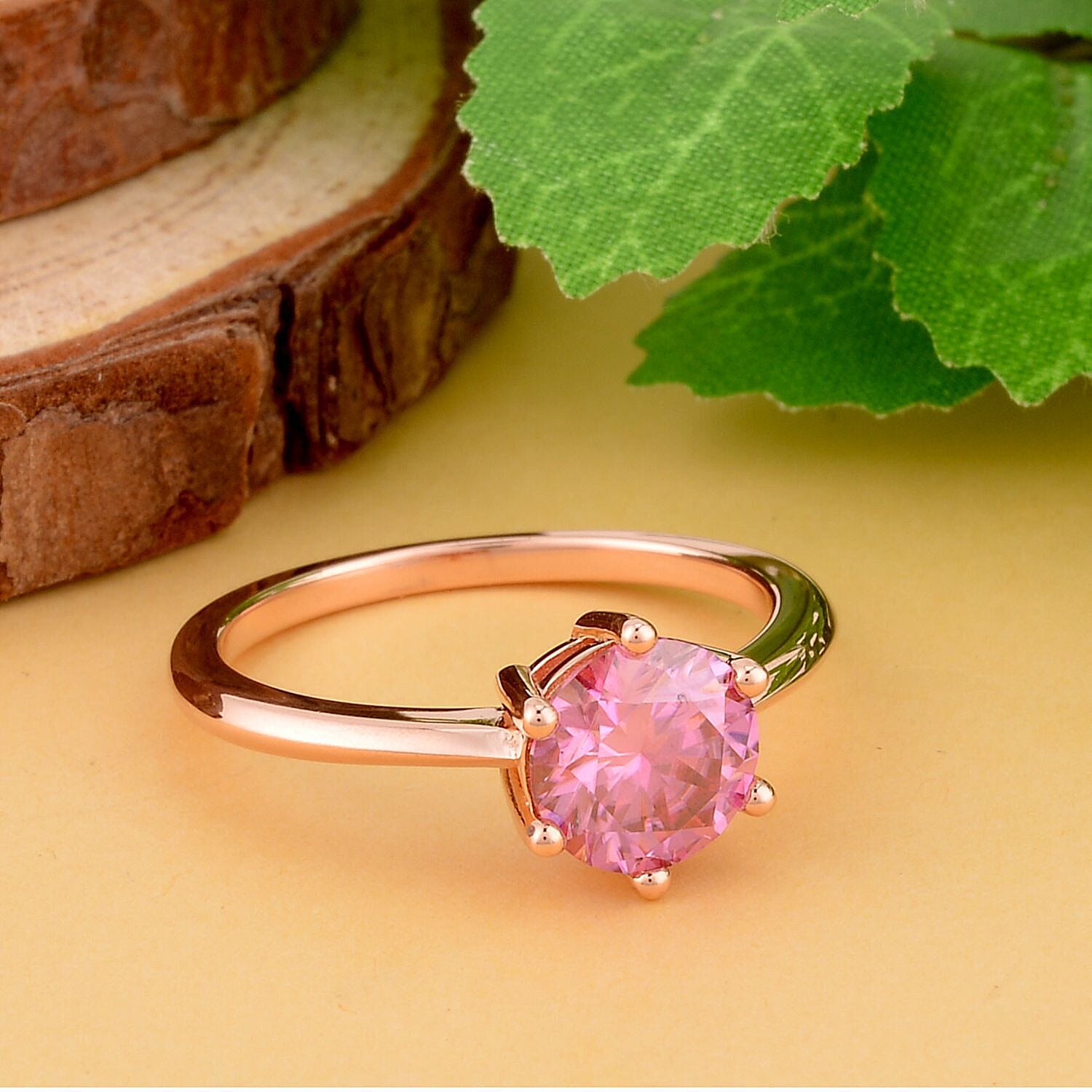 Pink Moissanite Solitaire Ring in Vermeil RG Plated Sterling Silver 2.00 Ct