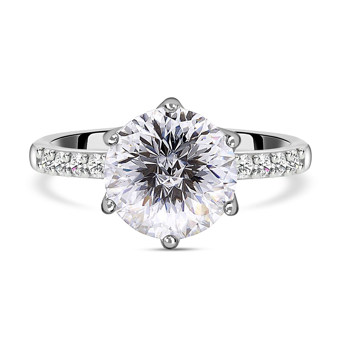 First Time Ever ( Empire cut )Moissanite Ring in Rhodium Overlay Sterling Silver 4.12 Ct