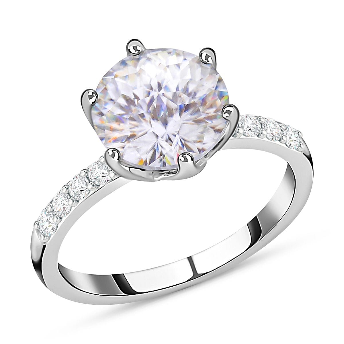 First Time Ever ( Empire cut )Moissanite Ring in Rhodium Overlay Sterling Silver 4.12 Ct