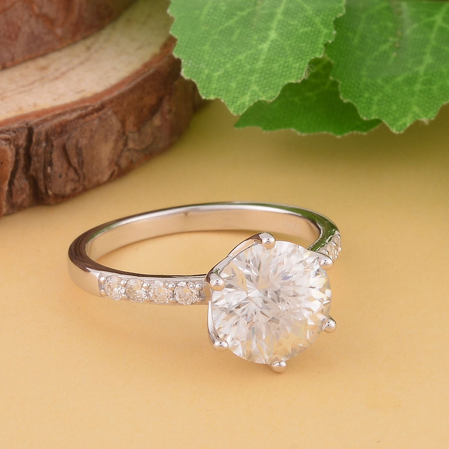 First Time Ever ( Empire cut )Moissanite Ring in Rhodium Overlay Sterling Silver 4.12 Ct