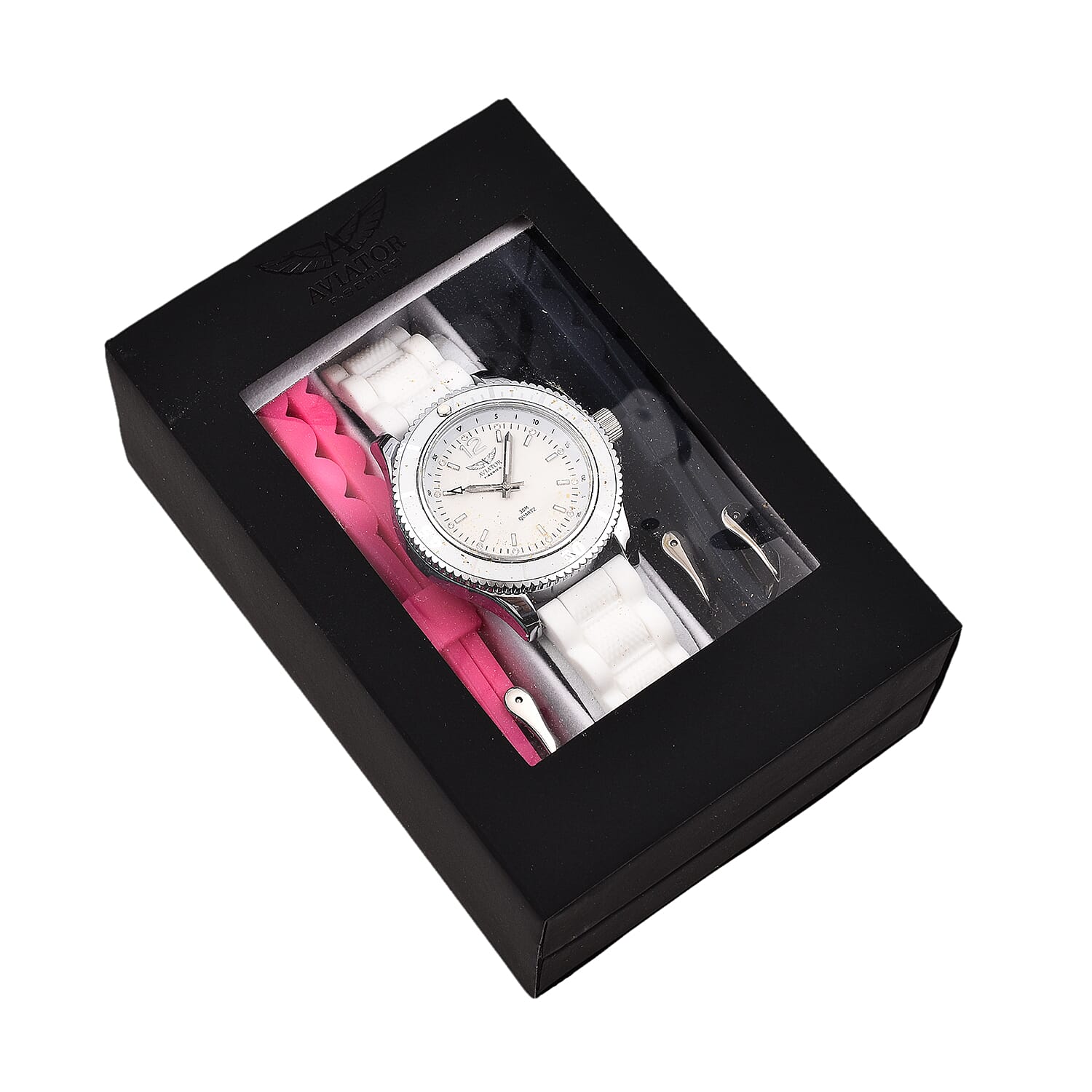 Closeout Deal - Aviator F-Series Quartz Movement White Dial Water Resistant Ladies Watch with 4 Interchangeable Straps