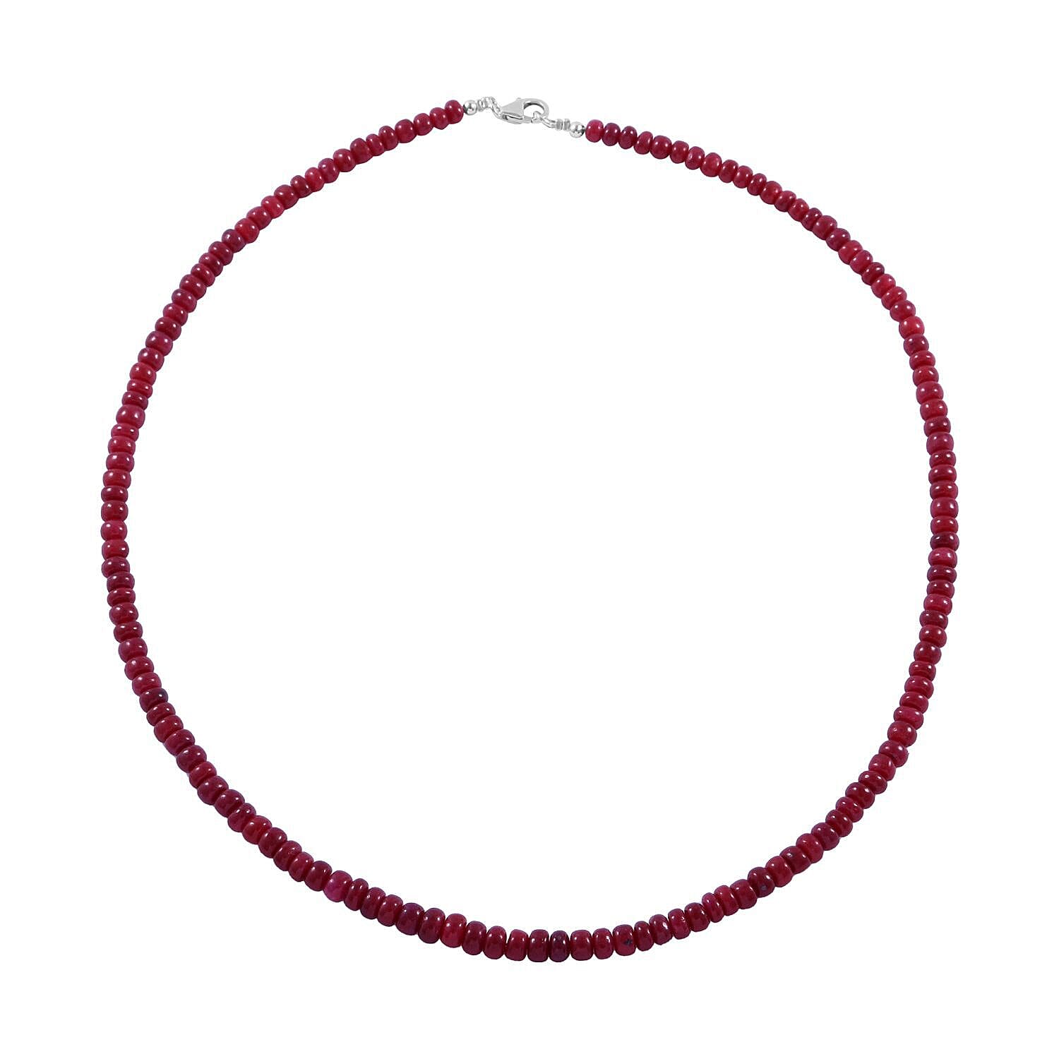 Indian Ruby  Necklace (Size - 20) With Lobster Clasp, Sterling Silver 150.00 ct.