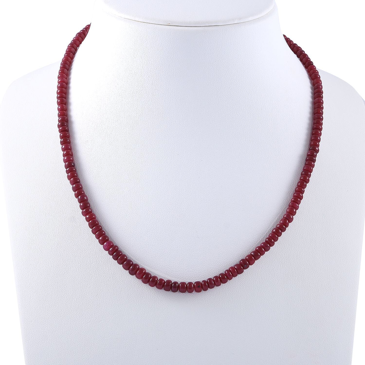 Indian Ruby  Necklace (Size - 20) With Lobster Clasp, Sterling Silver 150.00 ct.