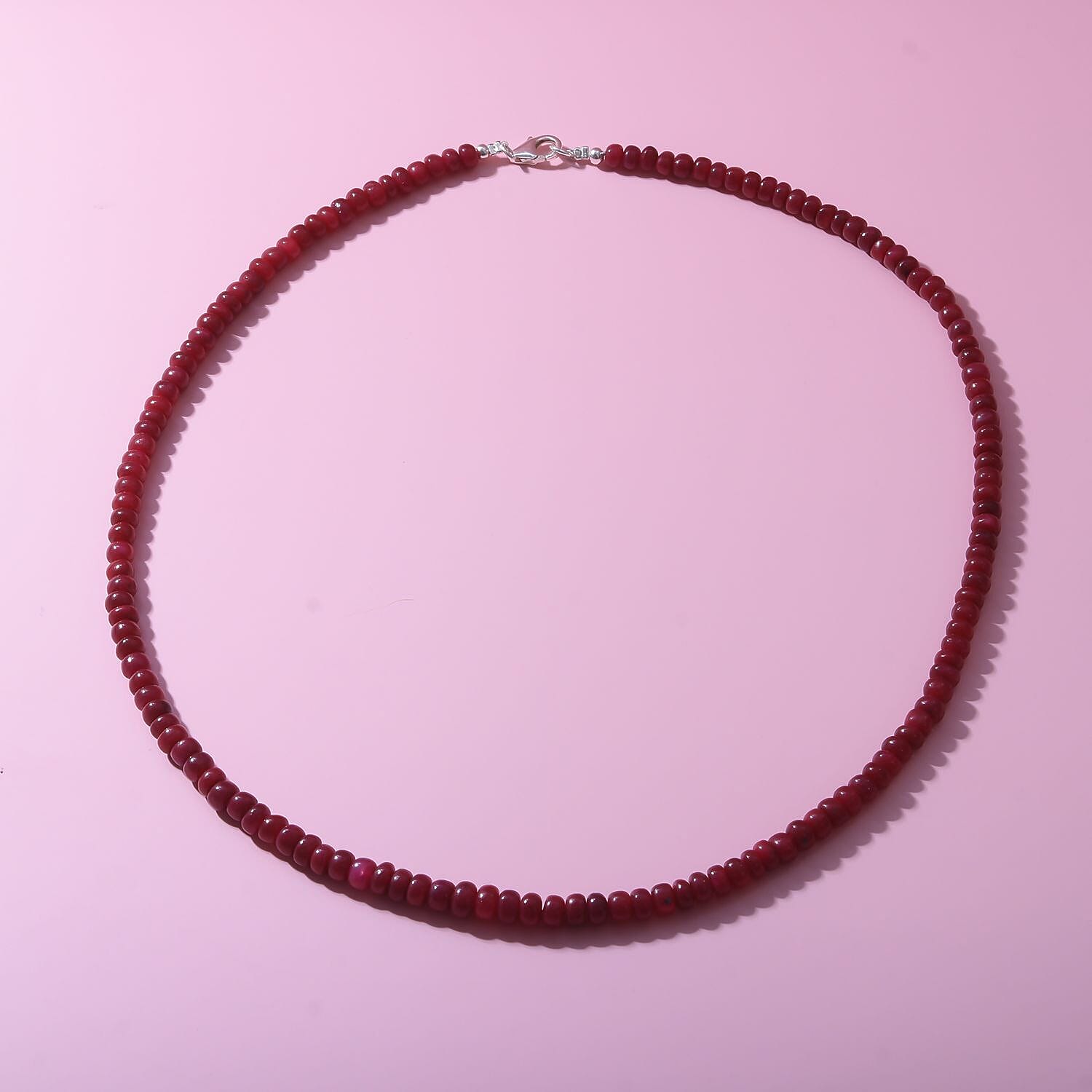 Indian Ruby  Necklace (Size - 20) With Lobster Clasp, Sterling Silver 150.00 ct.